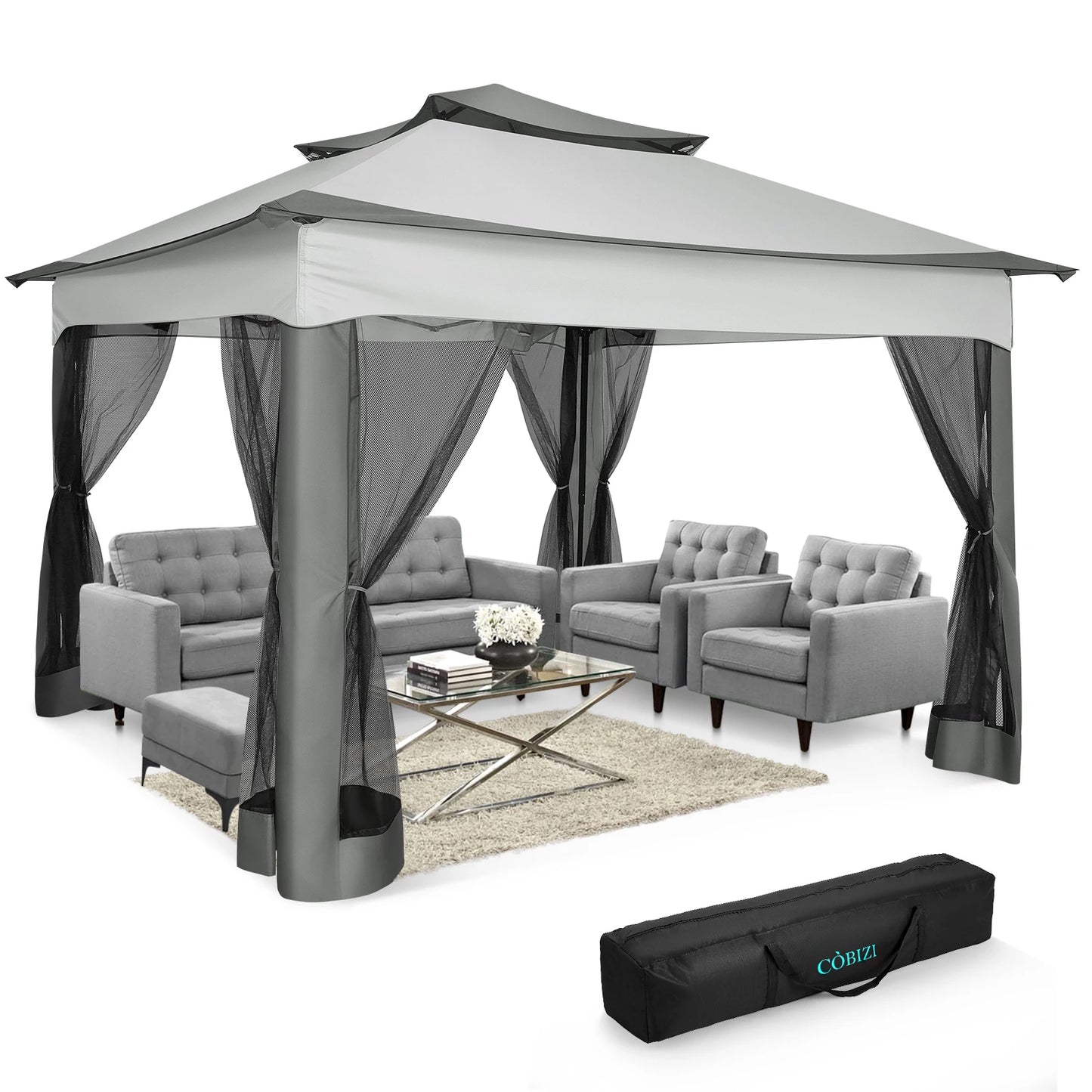 11x11ft Pop Up Gazebo With Mosquito Netting