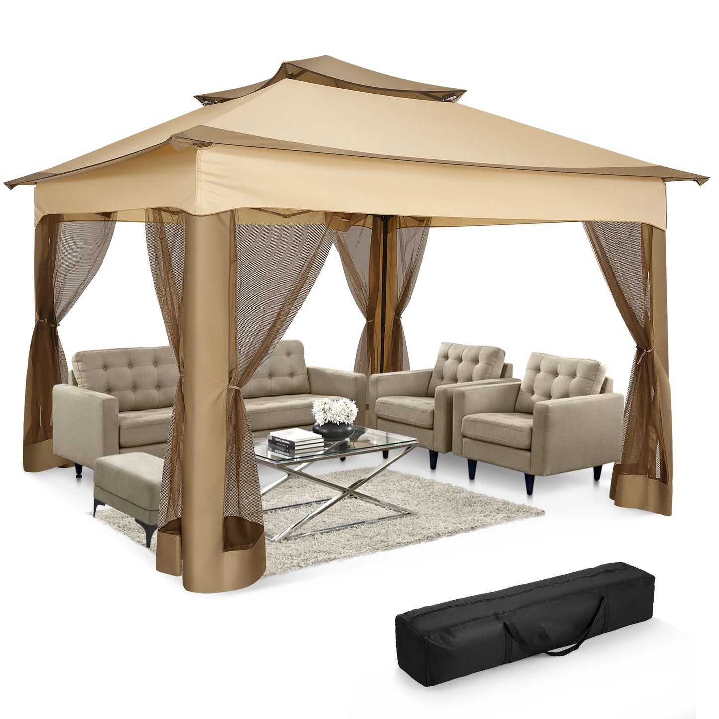 11x11ft Pop Up Gazebo With Mosquito Netting