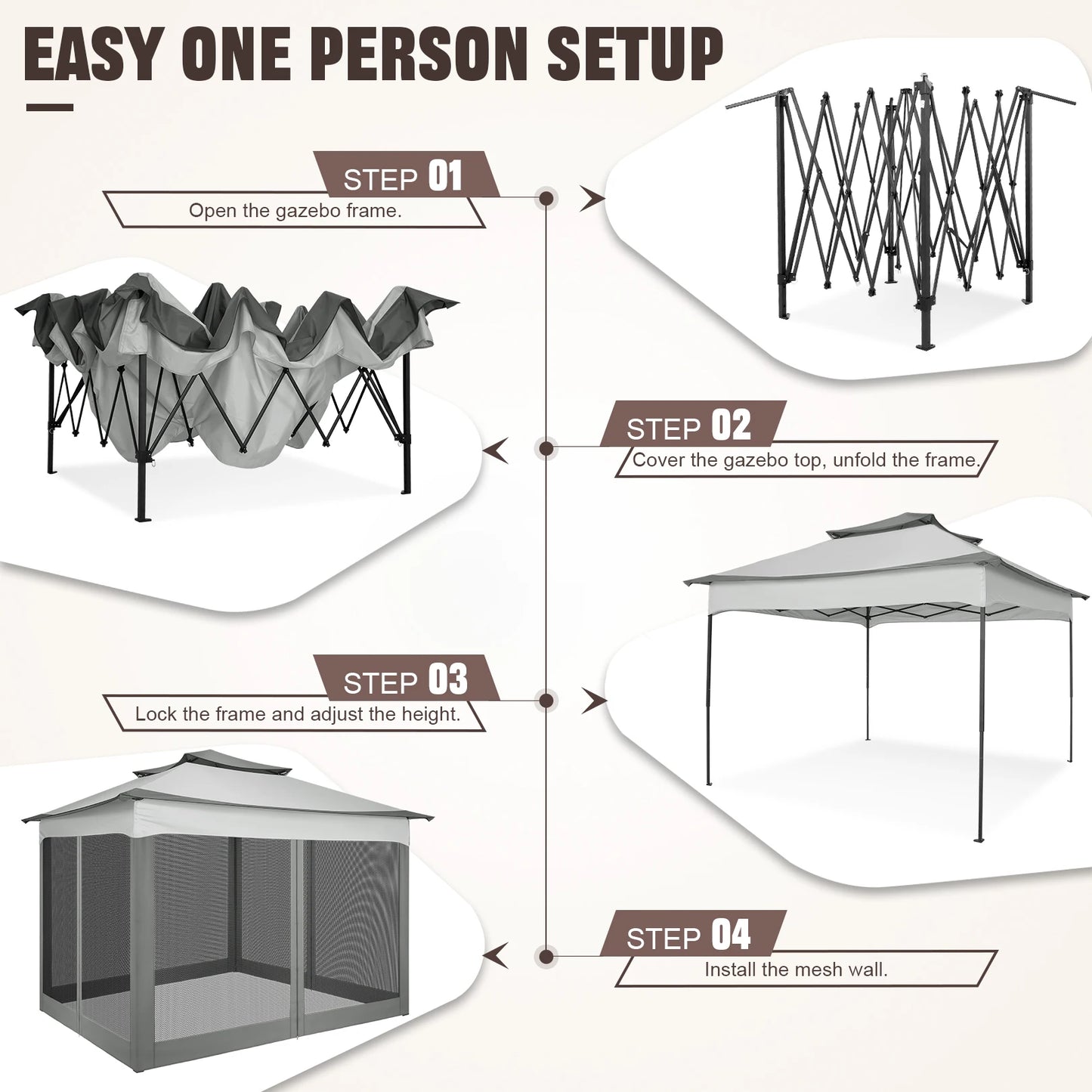 11x11ft Pop Up Gazebo With Mosquito Netting