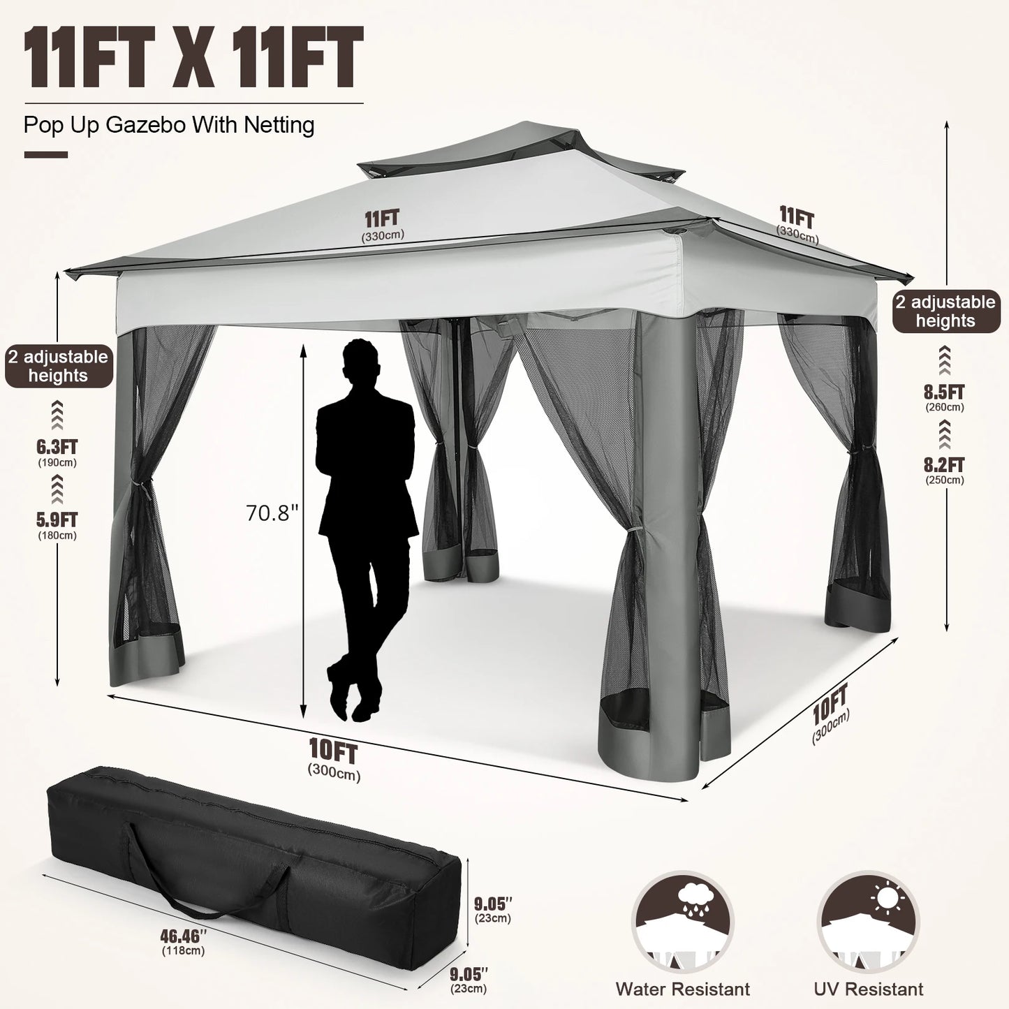 11x11ft Pop Up Gazebo With Mosquito Netting