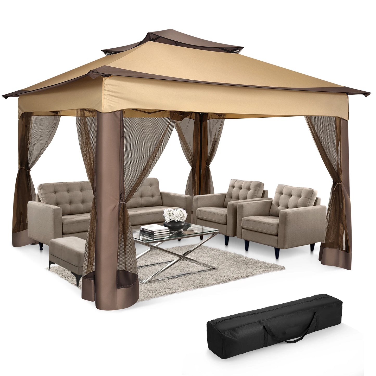 11x11ft Pop Up Gazebo With Mosquito Netting