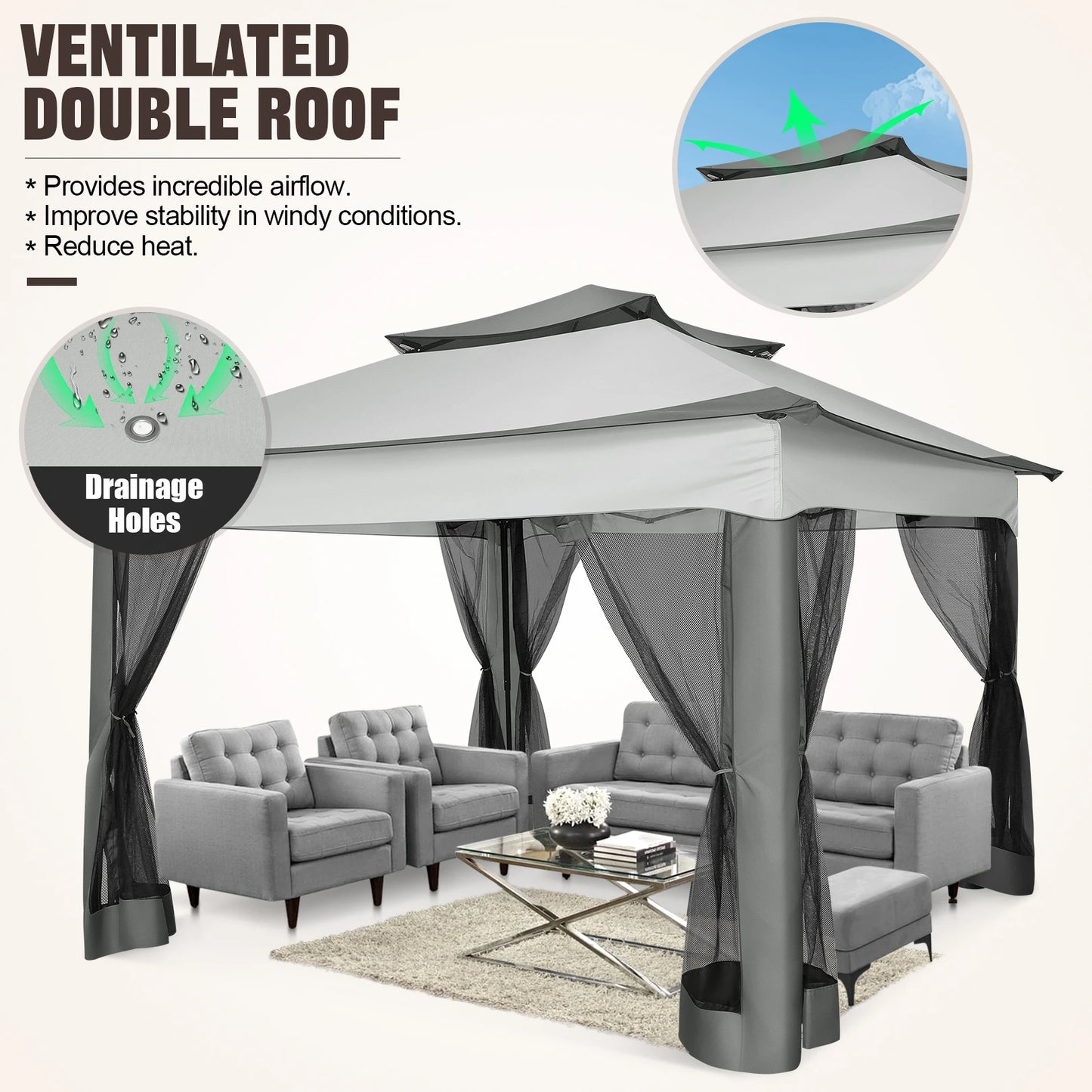 11x11ft Pop Up Gazebo With Mosquito Netting