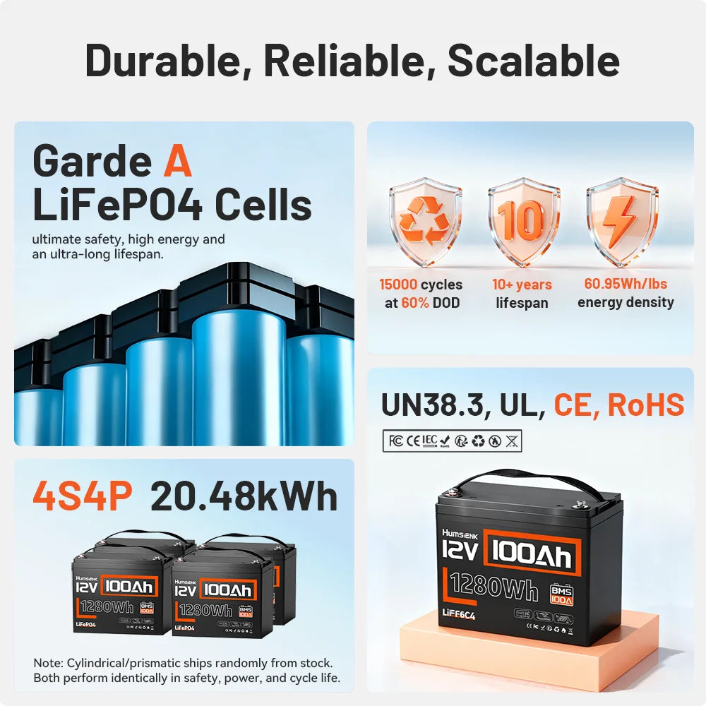Lithium Battery 12V 100AH BMS 100A 1280Wh