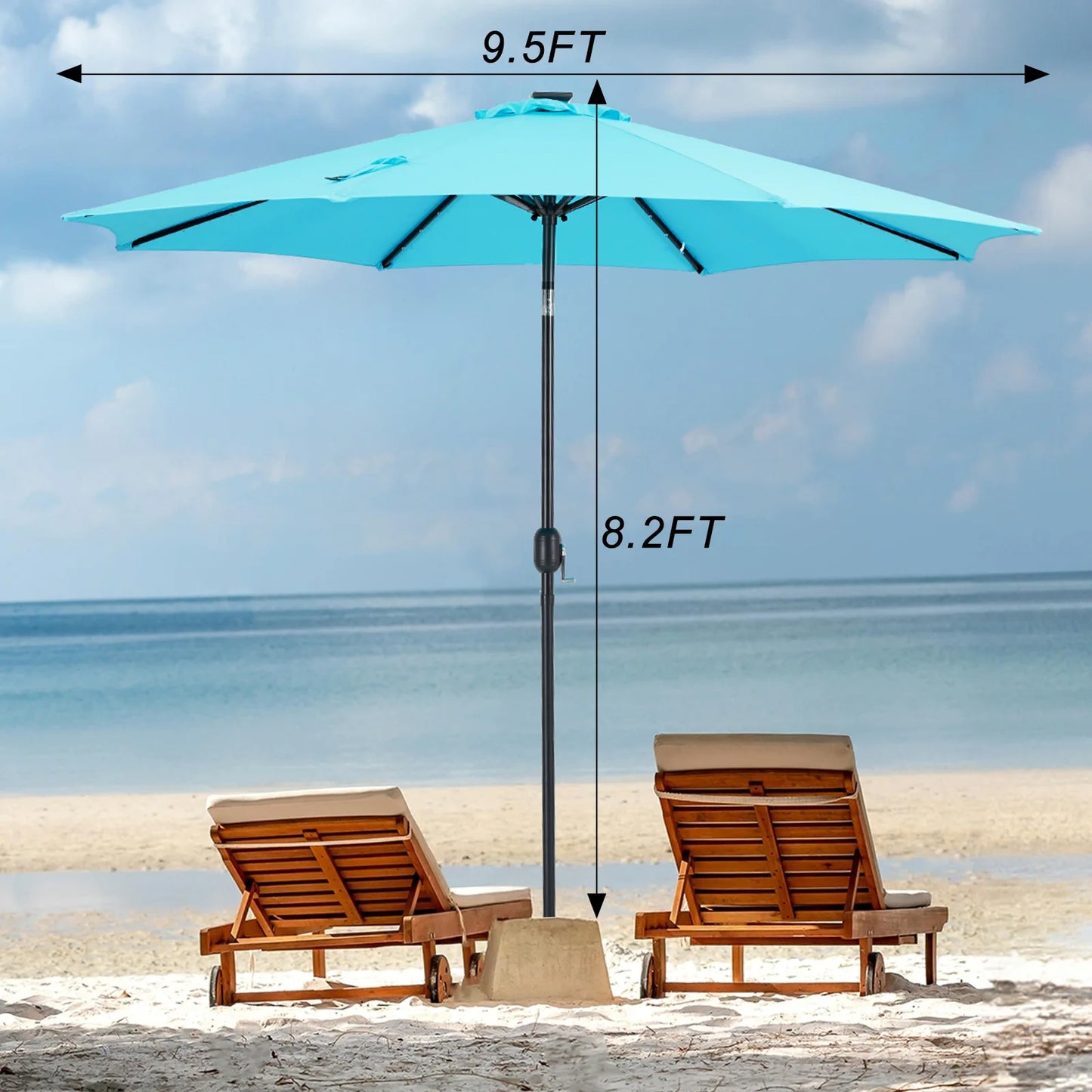 0FT Solar Patio Umbrella with 32 LED Lights