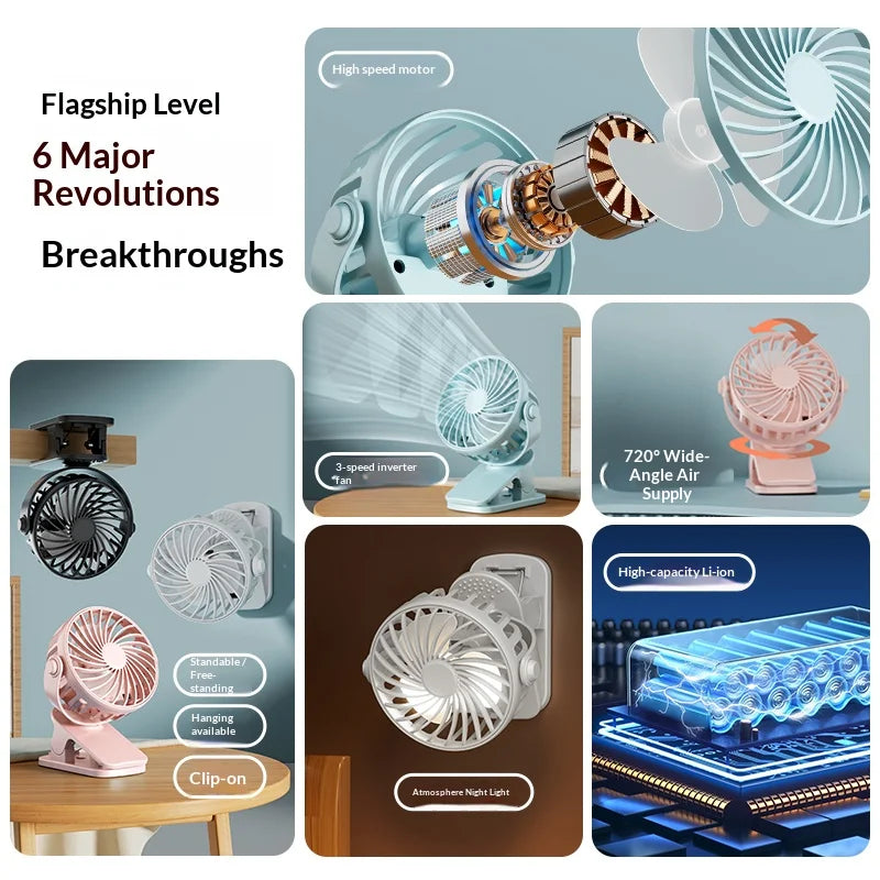 Rechargeable Clip Fan 720° Rotatable