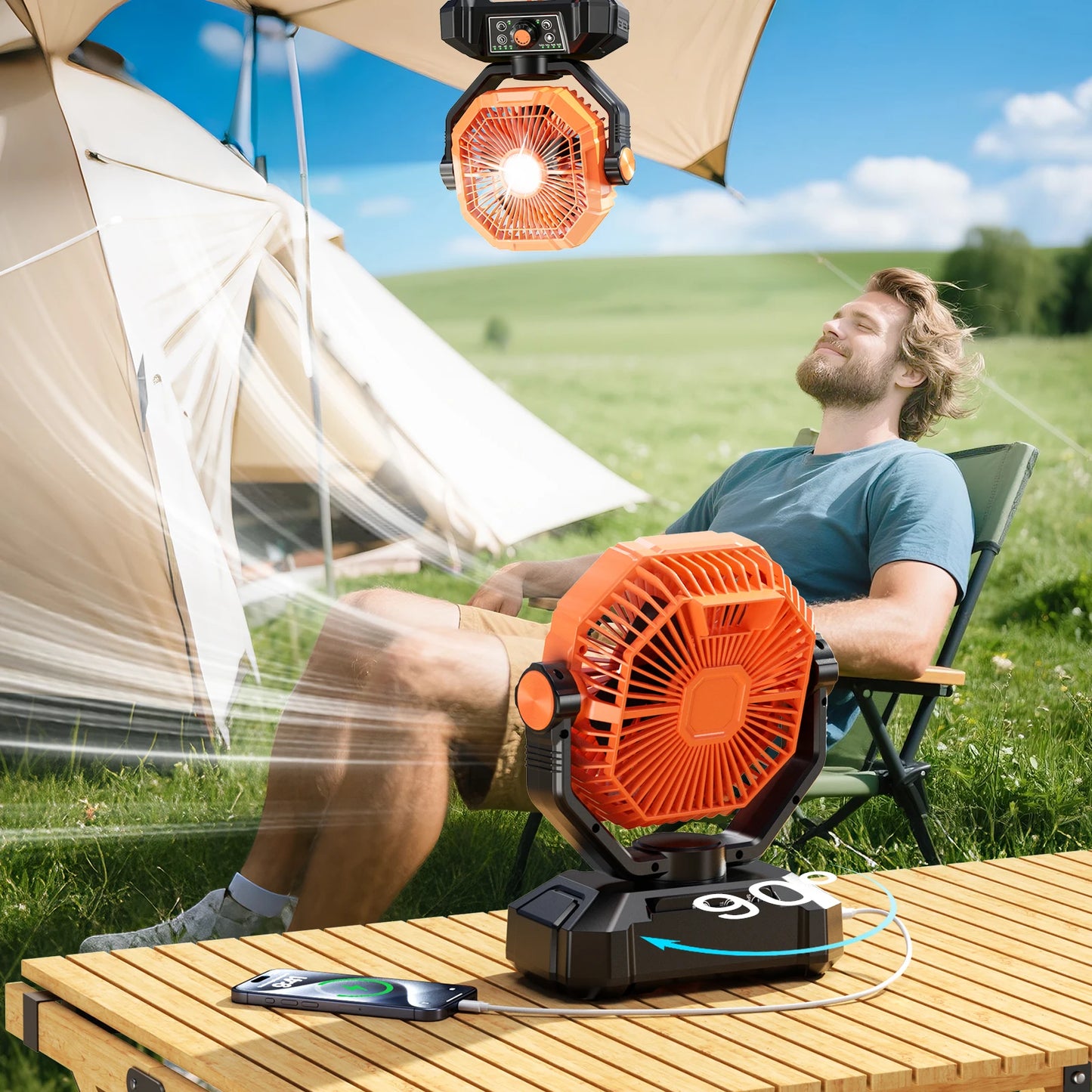 Portable camping Fan with LED Lantern