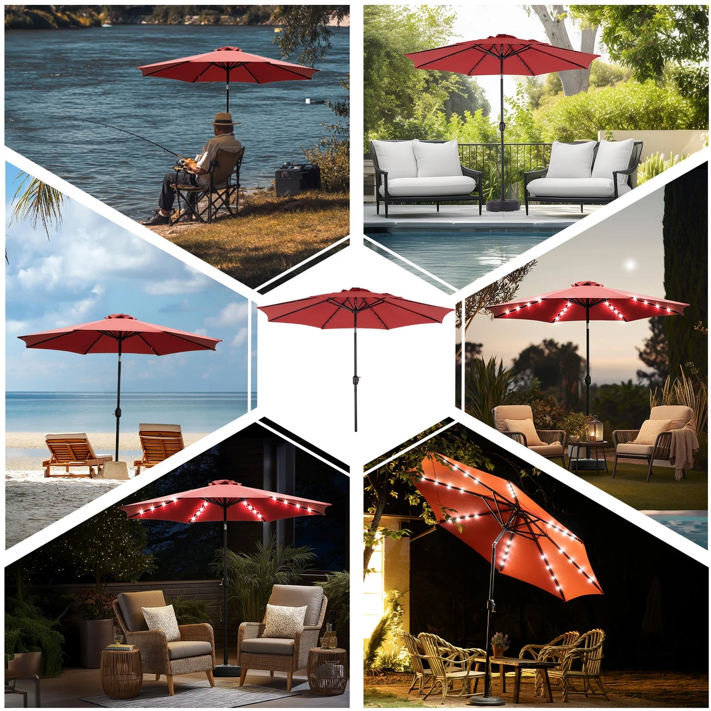 0FT Solar Patio Umbrella with 32 LED Lights