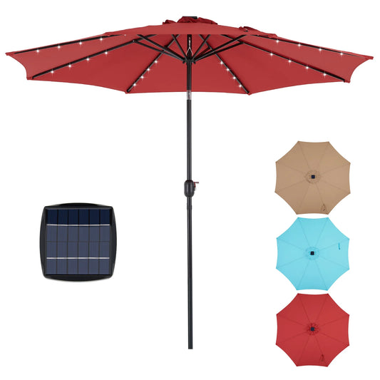0FT Solar Patio Umbrella with 32 LED Lights