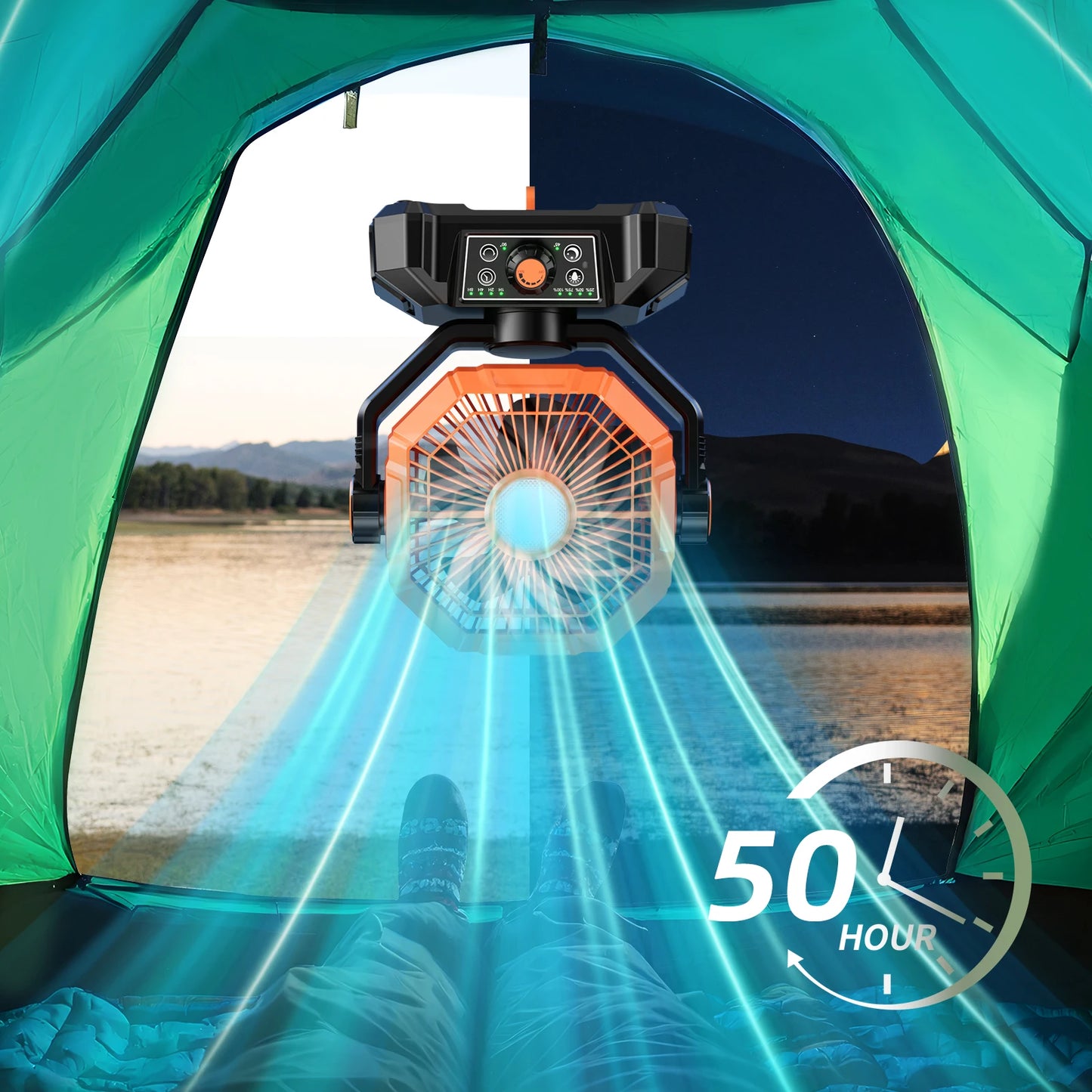 Portable camping Fan with LED Lantern