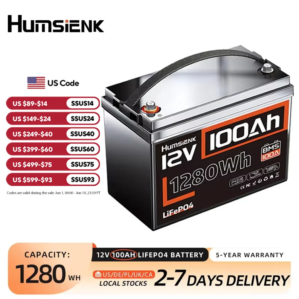 Lithium Battery 12V 100AH BMS 100A 1280Wh