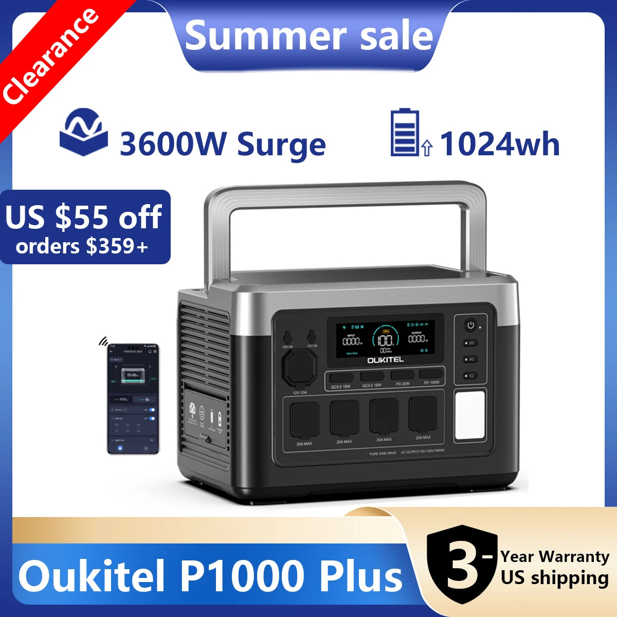 Portable Power Station, 1024Wh