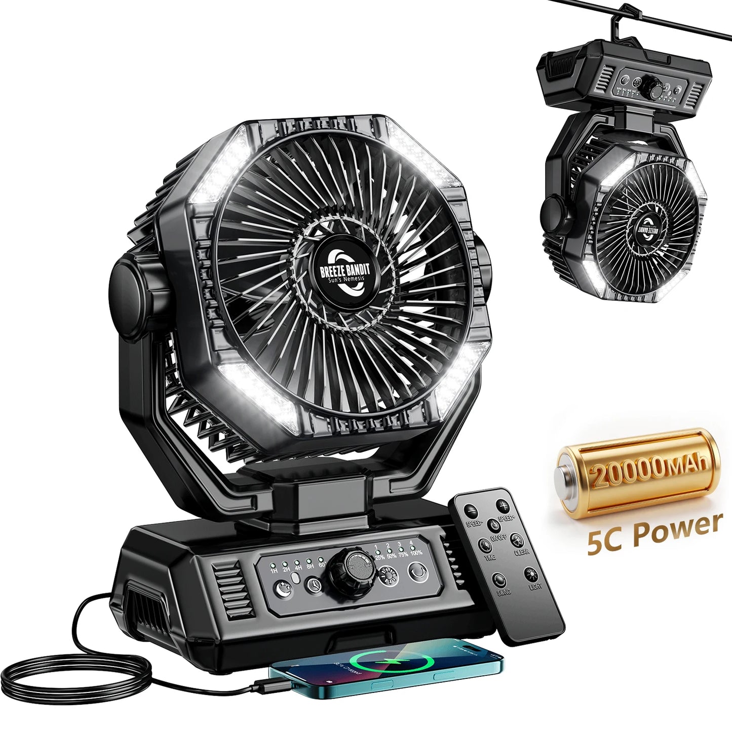 Portable camping Fan with LED Lantern