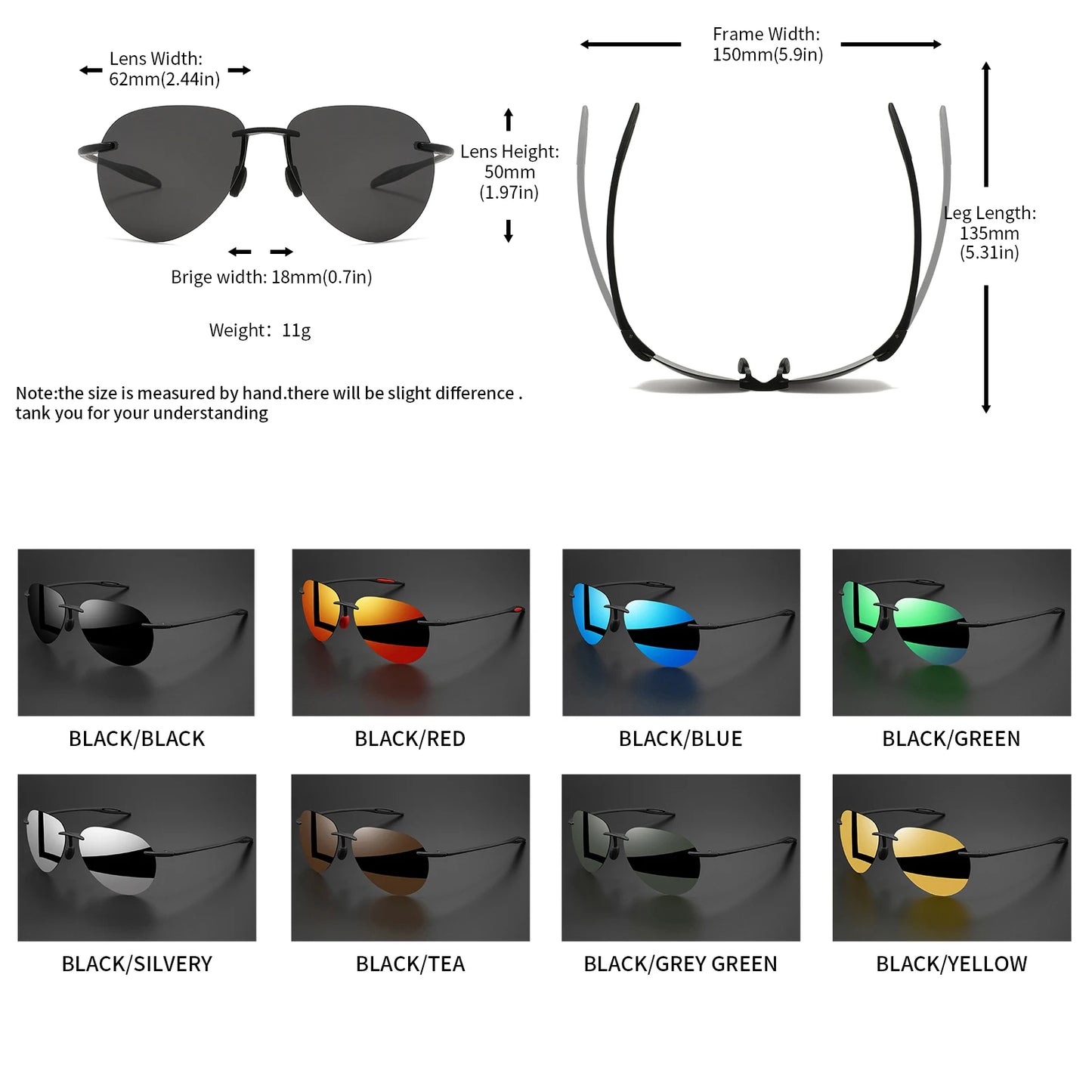 Frameless Polarized Aviator Sunglasses