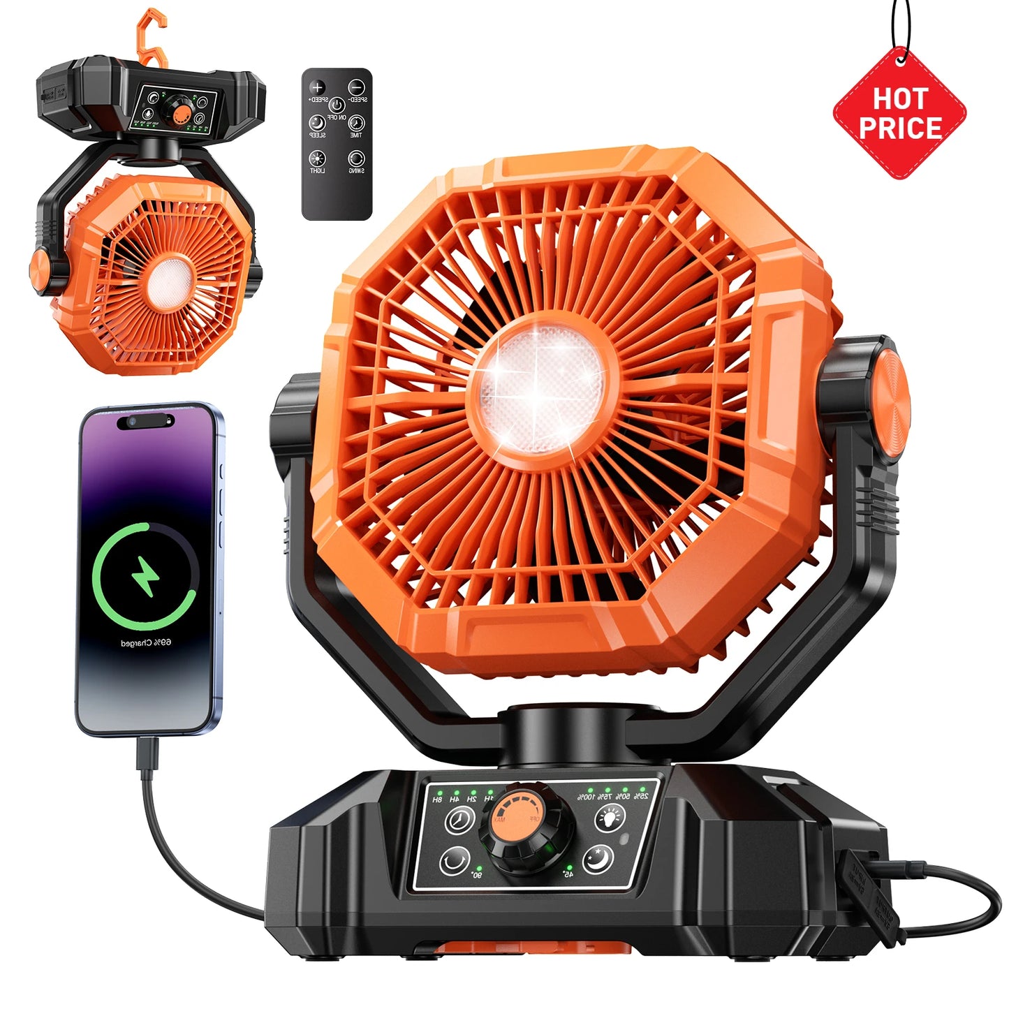Portable camping Fan with LED Lantern