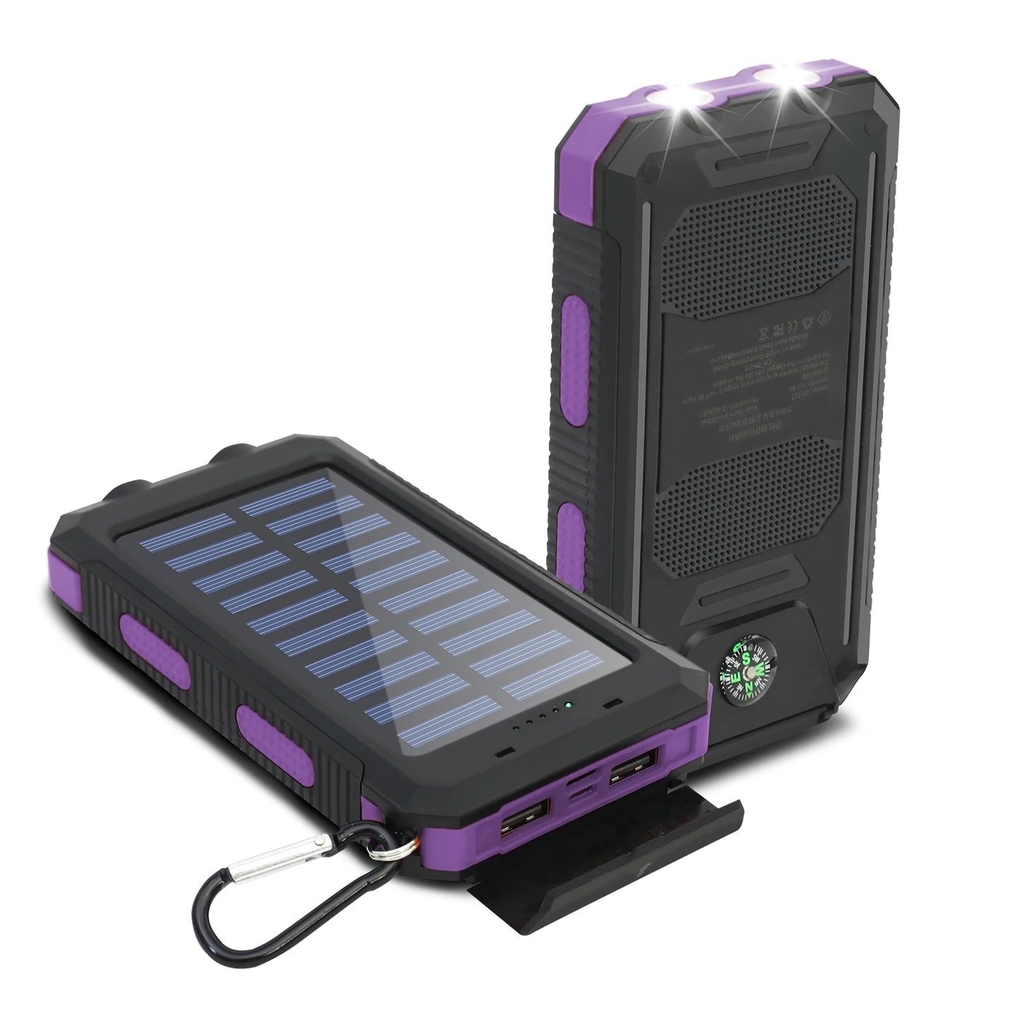 Solar Power Bank Dual 5V USB Ports 2 LED Flashlight