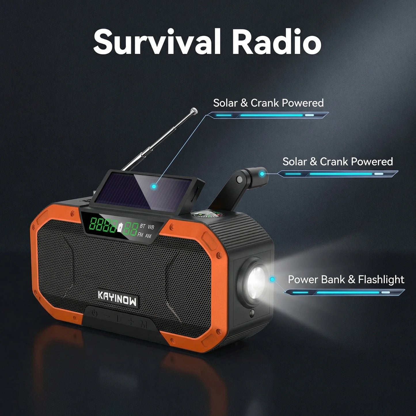 Emergency Solar Weather Radio 5000mAh Power