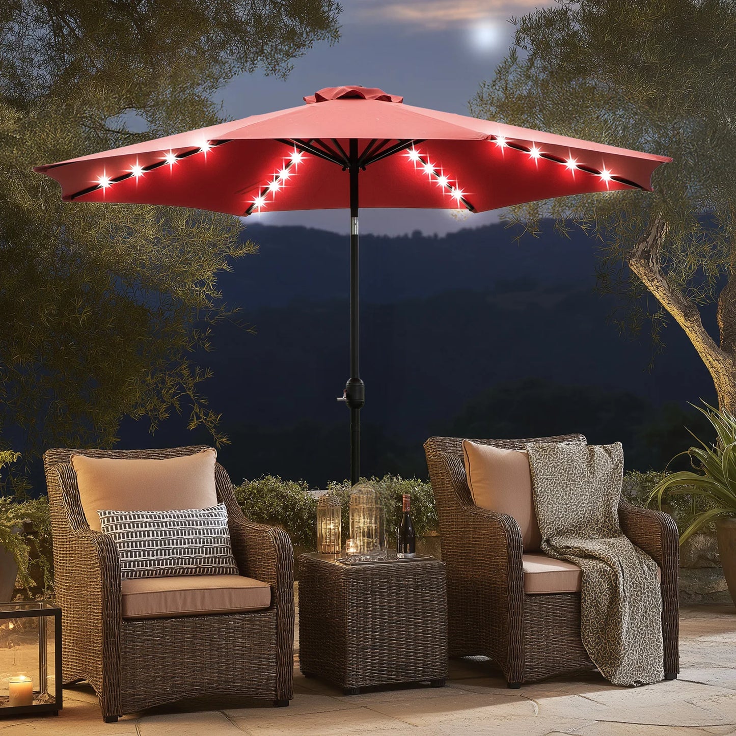 0FT Solar Patio Umbrella with 32 LED Lights