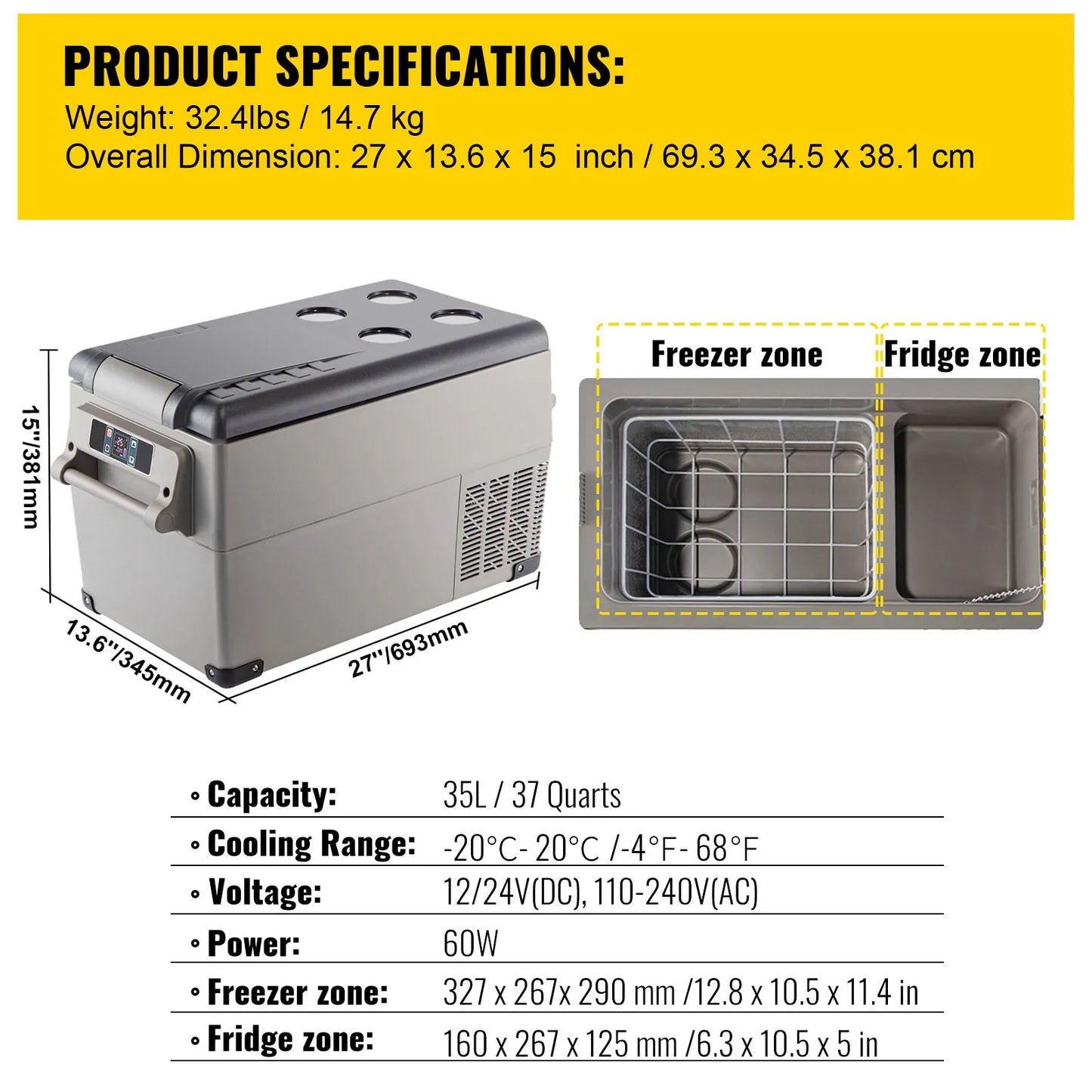 Mini Fridge Freezer Portable