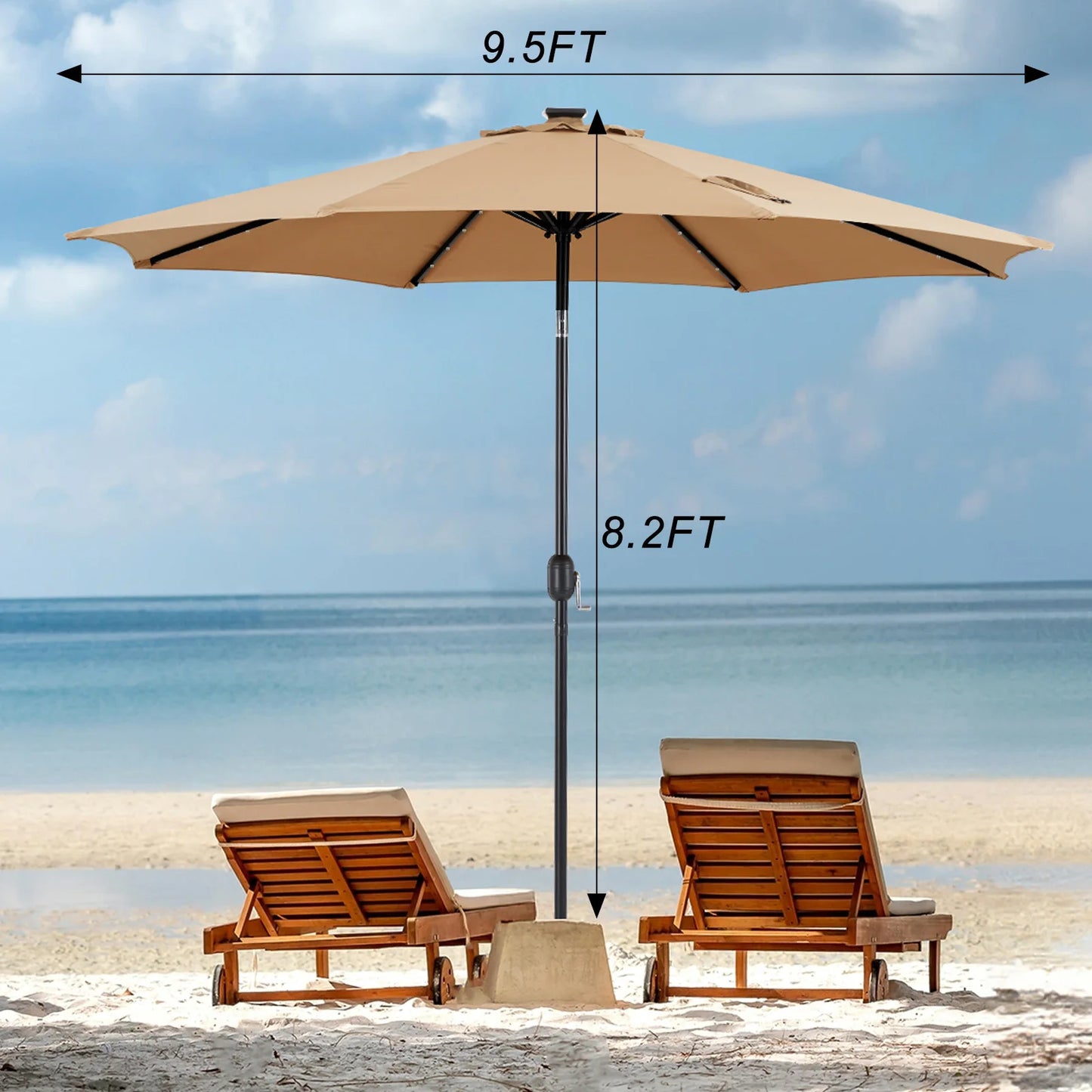 0FT Solar Patio Umbrella with 32 LED Lights