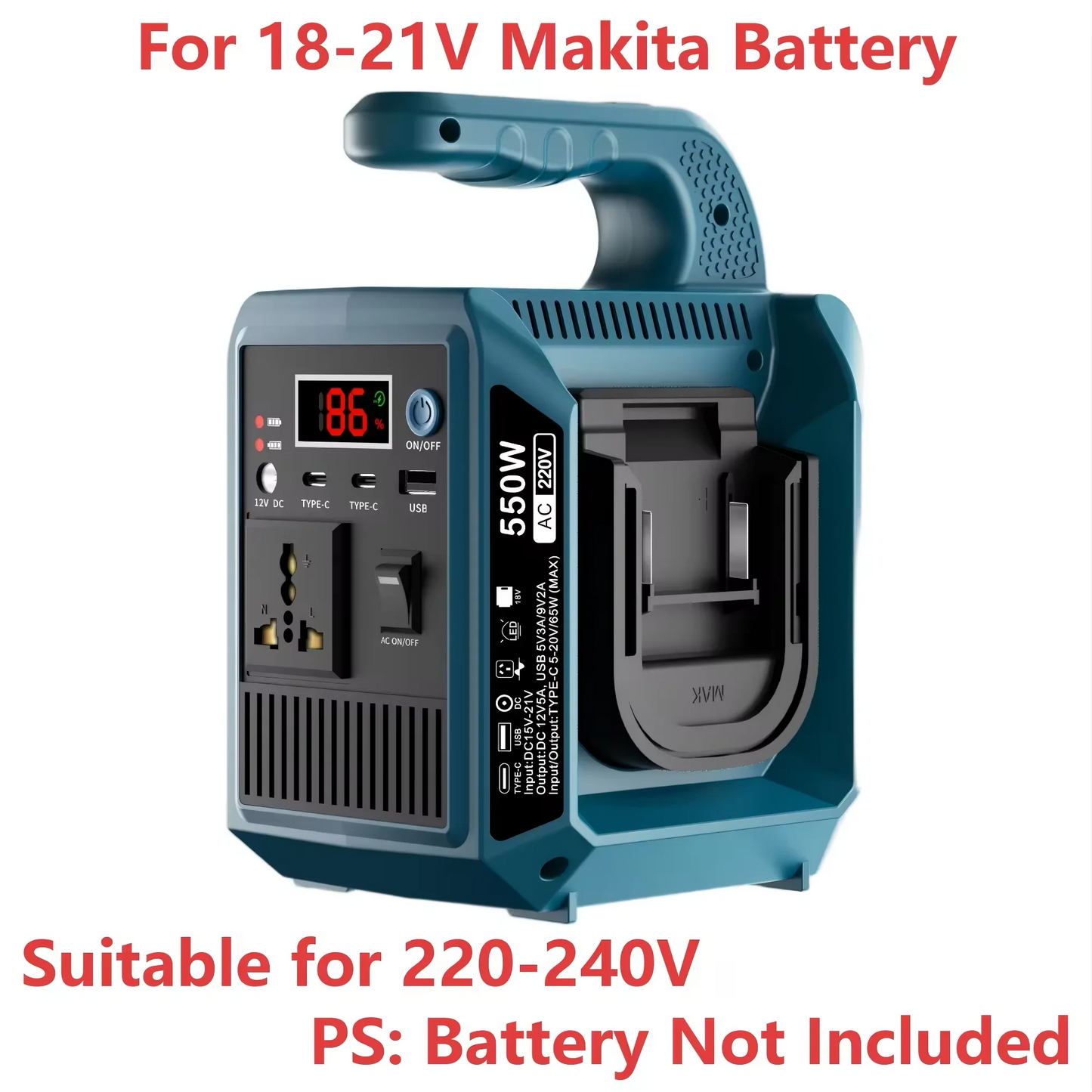 550W Portable Power Supply Compatible with Makita