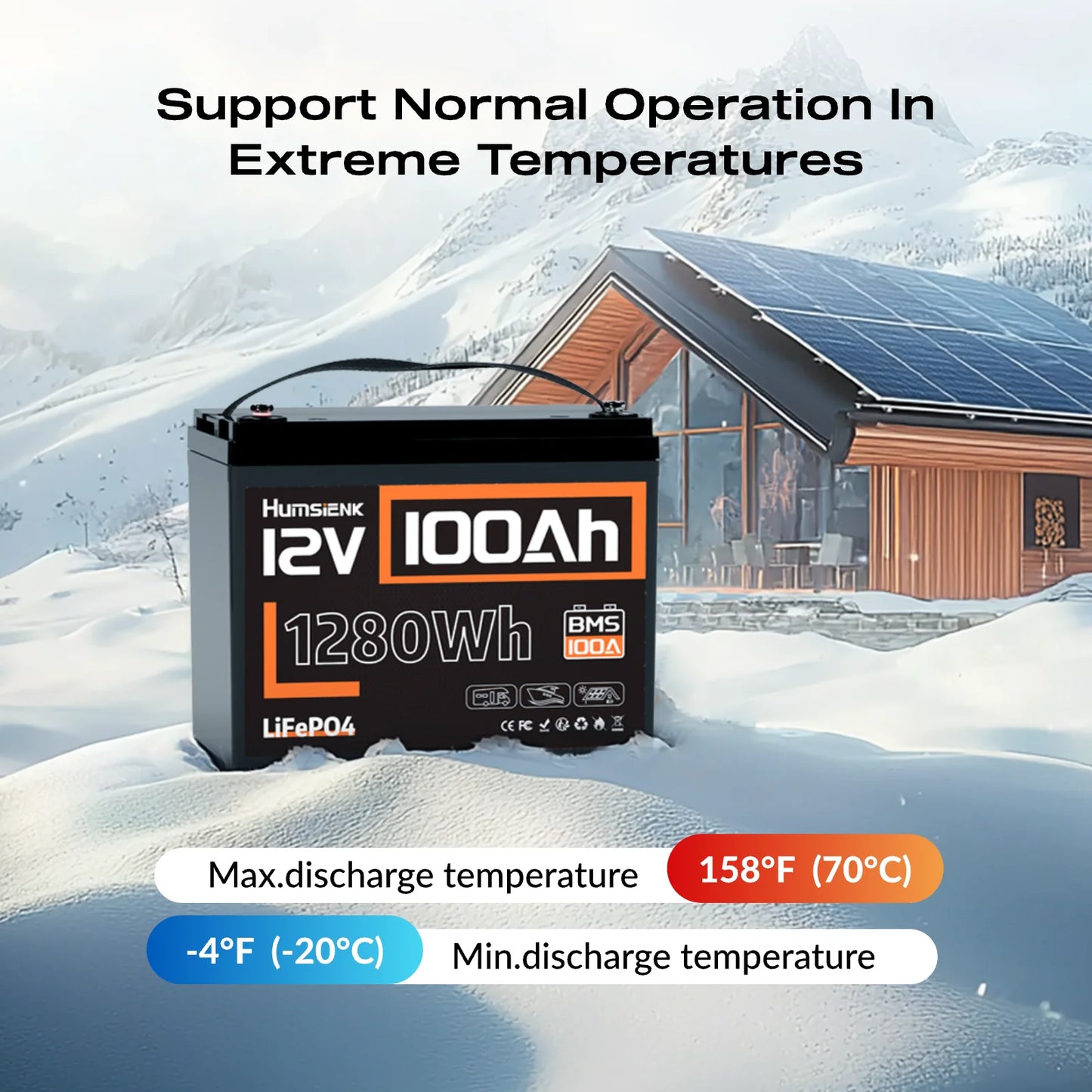 Lithium Battery 12V 100AH BMS 100A 1280Wh