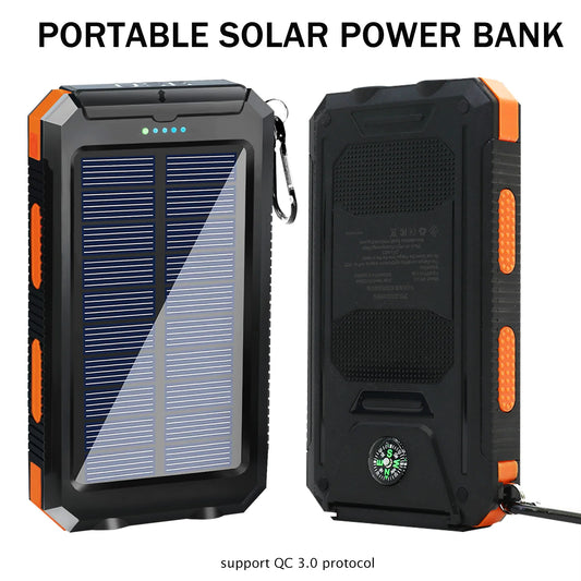 Solar Power Bank Dual 5V USB Ports 2 LED Flashlight